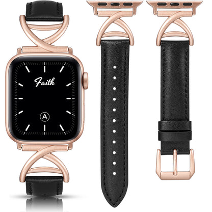 Minyee Leather Band Compatible with Apple Watch Bands 38/40/41/42/44/45/46/49mm Women, Slim Dressy Premium Leather Strap with A-Shape Metal Buckle for iWatch Series 10 9 Ultra SE 8 7 6 5 4 3 2 1