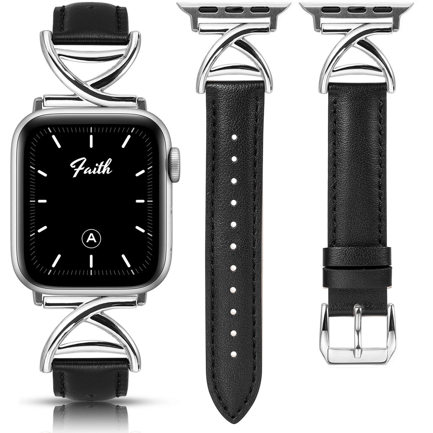 Minyee Leather Band Compatible with Apple Watch Bands 38/40/41/42/44/45/46/49mm Women, Slim Dressy Premium Leather Strap with A-Shape Metal Buckle for iWatch Series 10 9 Ultra SE 8 7 6 5 4 3 2 1