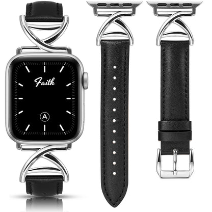 Minyee Leather Band Compatible with Apple Watch Bands 38/40/41/42/44/45/46/49mm Women, Slim Dressy Premium Leather Strap with A-Shape Metal Buckle for iWatch Series 10 9 Ultra SE 8 7 6 5 4 3 2 1