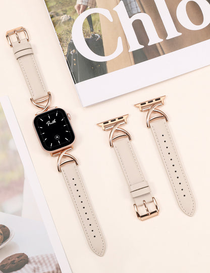 Minyee Leather Band Compatible with Apple Watch Bands 38/40/41/42/44/45/46/49mm Women, Slim Dressy Premium Leather Strap with A-Shape Metal Buckle for iWatch Series 10 9 Ultra SE 8 7 6 5 4 3 2 1
