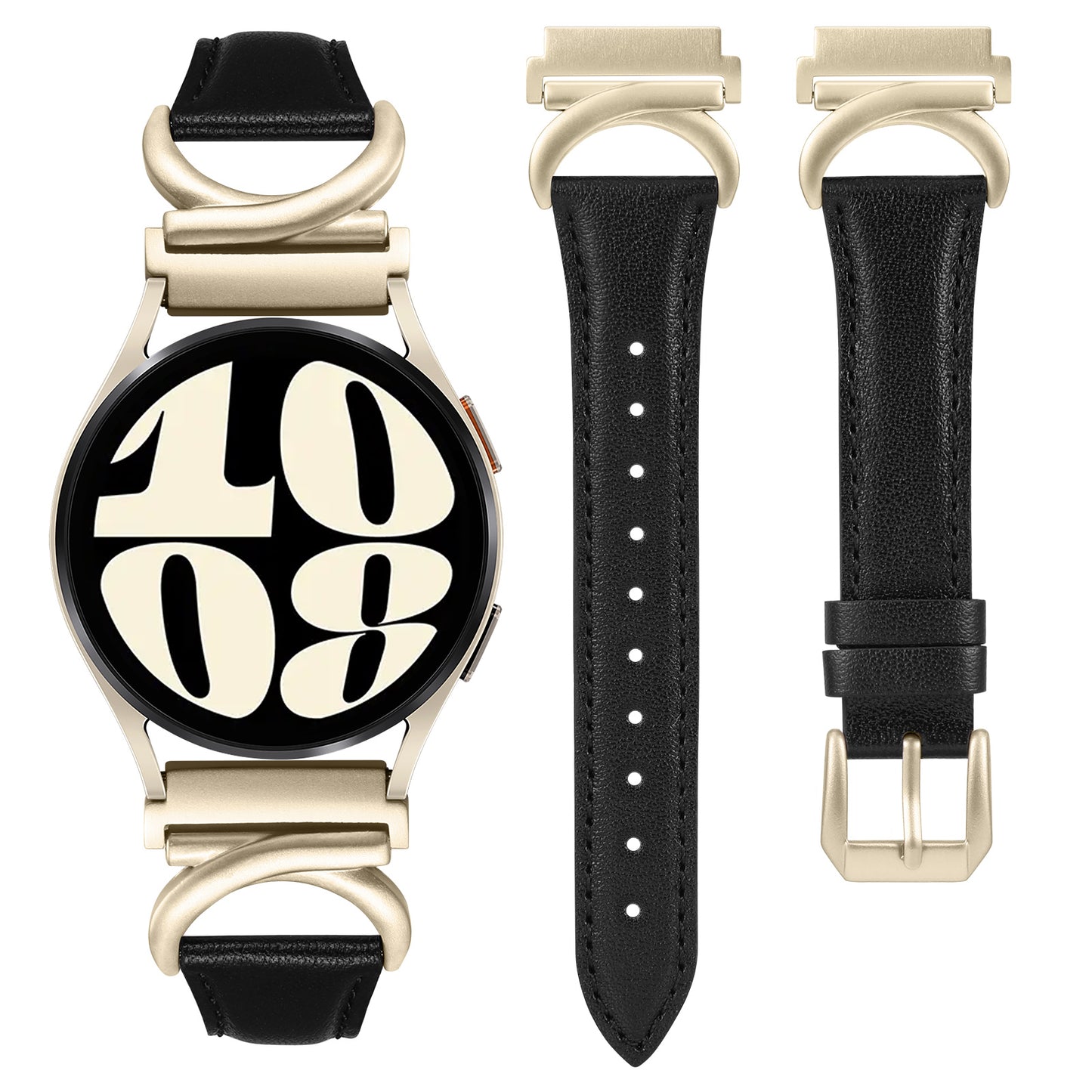 Minyee Leather Band Compatible with Samsung Galaxy Watch 7/6/5/4/FE/Active 2 40mm 44mm/Watch 6 Classic 43mm 47mm/Watch 5 Pro 45mm Bands, 20mm Slim Dressy Leather Strap with C-Shape Metal Buckle Women