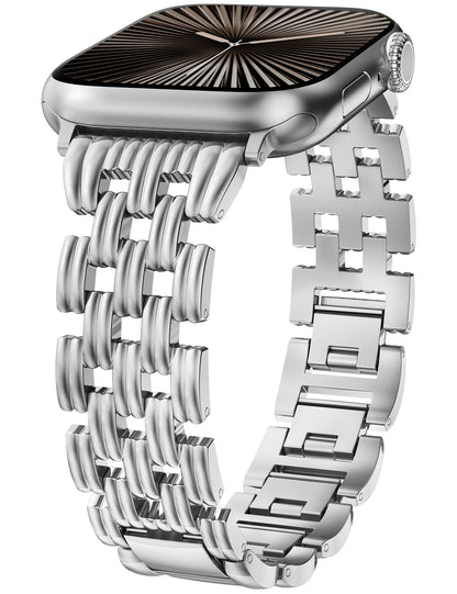 Minyee Compatible with Apple Watch Band 42/41/40/38/44/45/46/49mm Women, Dressy Basketweave Metal Strap Designer Gold Silver Link Bracelet Wristband for iWatch Series 10 9 8 7 6 5 4 3 Ultra SE