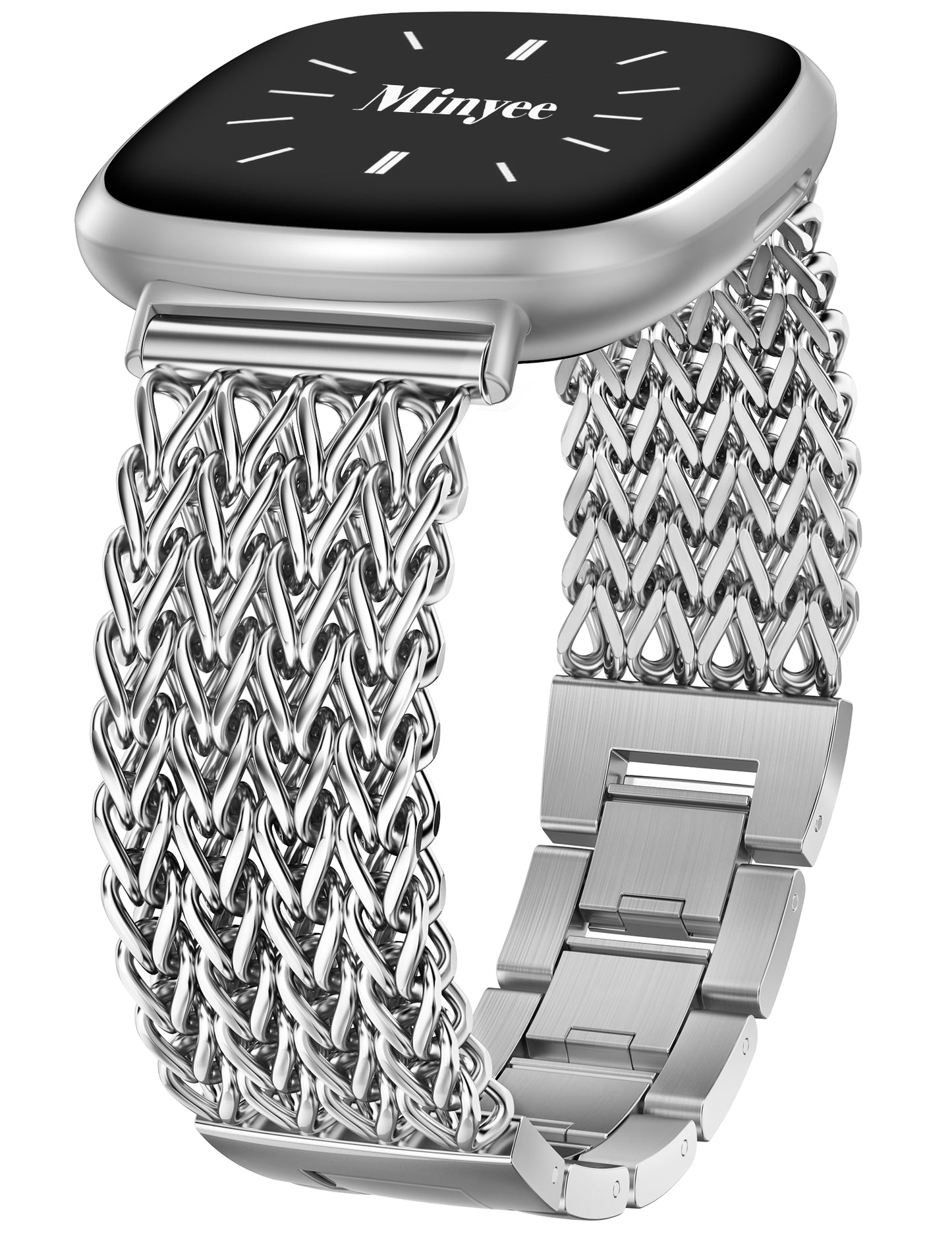 Minyee Metal Bands Compatible with Fitbit Sense 2/Versa 4/Versa 3/Sense Bands Women, Dressy Stainless Steel Multi-chain Designer Luxury Link Bracelet Wristband Replacement Strap