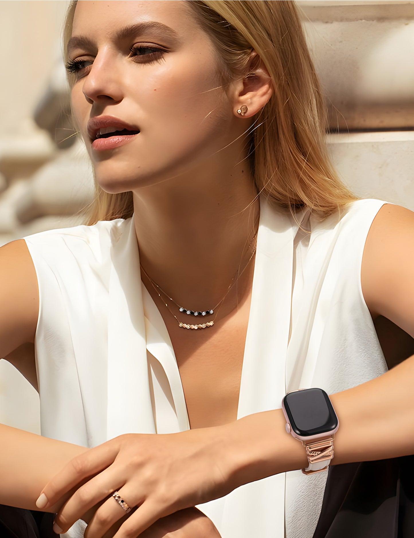 Minyee Leather Bands Compatible with Apple Watch 38/40/41/42/44/45/46/49mm Women, Dressy Slim Premium Leather Strap with Designer X-Shape Metal Buckle for iWatch Series 10 9 Ultra SE 8 7 6 5 4 3 2 1