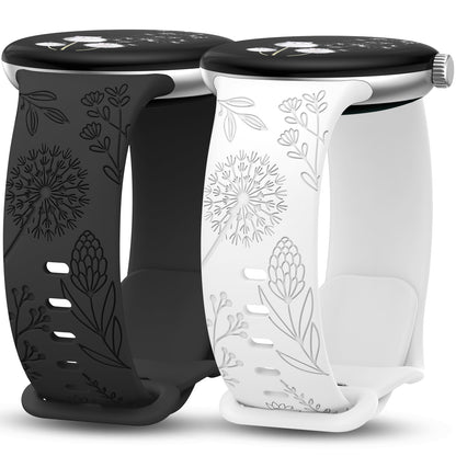 Minyee 2 Packs Floral Engraved Bands Compatible with Google Pixel Watch 3/4, Cute Soft Silicone Flower Sport Fancy Straps for Women