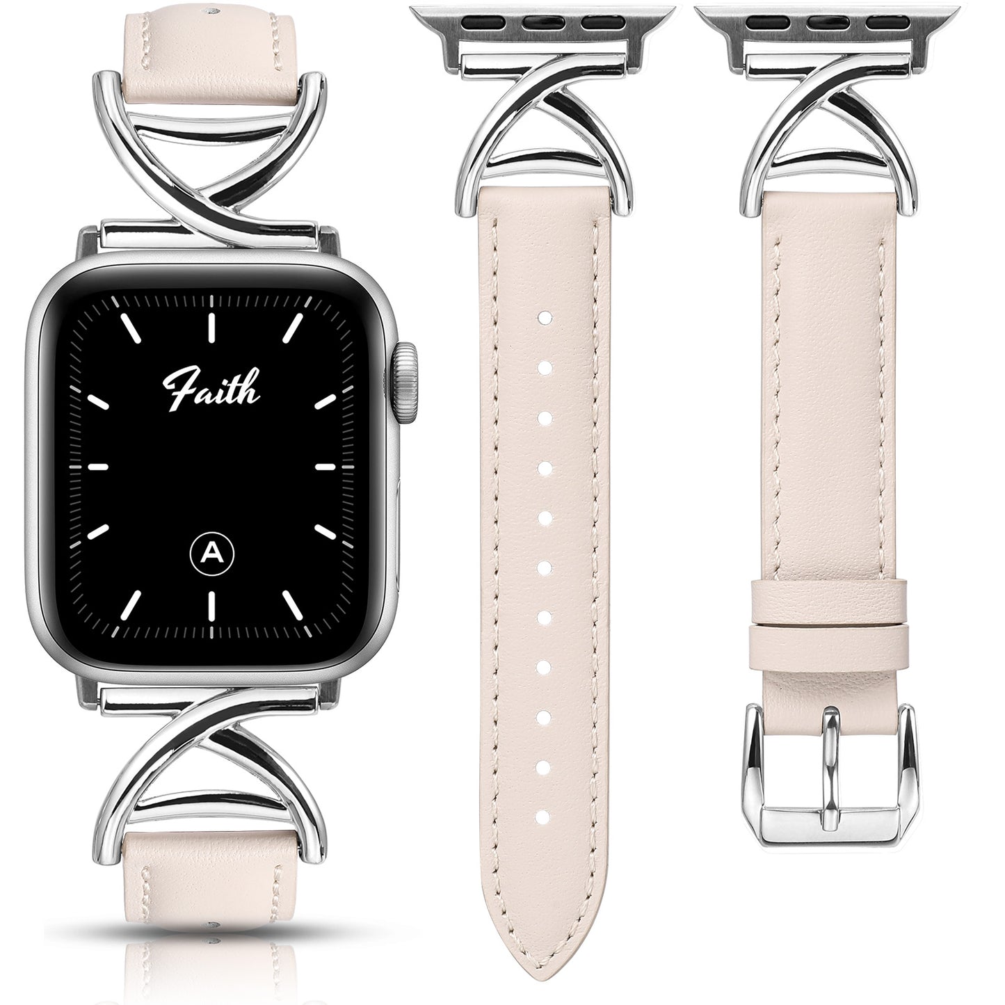 Minyee Leather Band Compatible with Apple Watch Bands 38/40/41/42/44/45/46/49mm Women, Slim Dressy Premium Leather Strap with A-Shape Metal Buckle for iWatch Series 10 9 Ultra SE 8 7 6 5 4 3 2 1