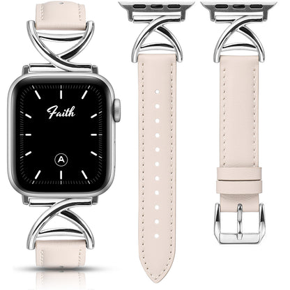 Minyee Leather Band Compatible with Apple Watch Bands 38/40/41/42/44/45/46/49mm Women, Slim Dressy Premium Leather Strap with A-Shape Metal Buckle for iWatch Series 10 9 Ultra SE 8 7 6 5 4 3 2 1