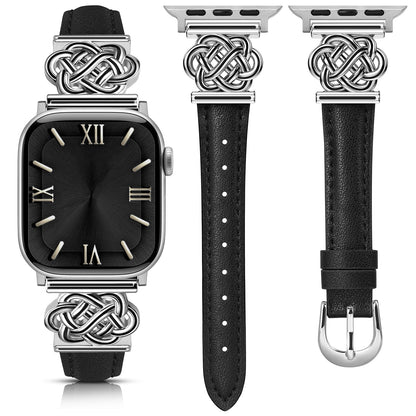 Minyee Celtic Knot Leather Band Compatible with Apple Watch Band 42/46/41/40/38/44/45/49mm Women, Dressy Slim Thin Premium Leather Adjustable Strap for iWatch Series 10 9 Ultra SE 8 7 6 5 4 3 2 1