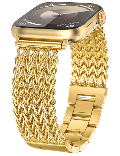 Minyee Compatible with Apple Watch Band 41/40/38/44/45/46/49/42mm Women, Dressy Stainless Steel Metal Chain Strap Mermaid Designer Link Bracelet Wristband for iWatch Series 10 9 8 7 6 5 4 3 Ultra SE