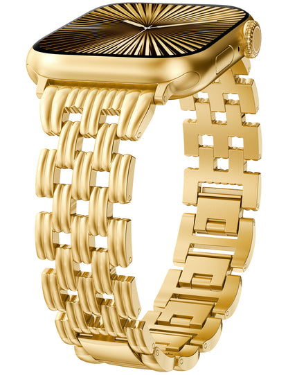 Minyee Compatible with Apple Watch Band 42/41/40/38/44/45/46/49mm Women, Dressy Basketweave Metal Strap Designer Gold Silver Link Bracelet Wristband for iWatch Series 10 9 8 7 6 5 4 3 Ultra SE