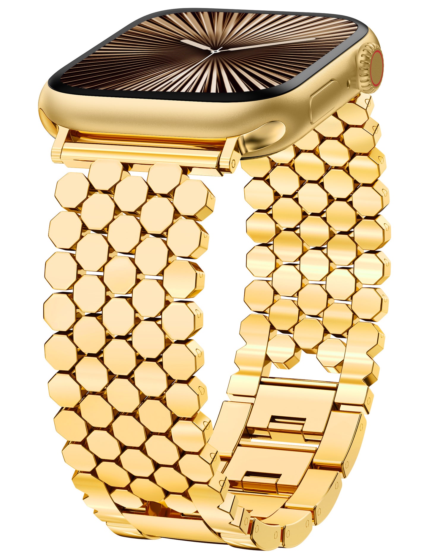 Minyee Compatible with Apple Watch Band 41/40/38/44/45/46/49/42mm Women, Dressy Honeycomb Metal Pretty Strap Designer Gold Silver Link Bracelet Wristband for iWatch Series 10 9 8 7 6 5 4 3 Ultra SE