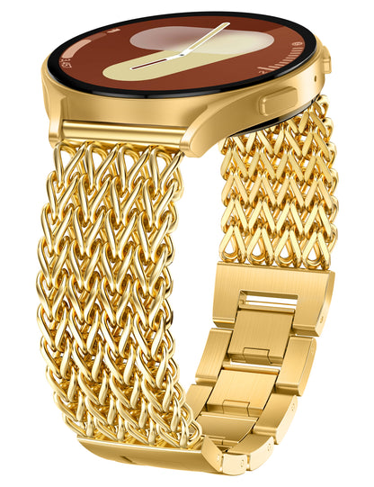 Minyee Compatible with Samsung Galaxy Watch 7 6 5 4 FE 40mm 44mm/Watch 6 Classic 43mm 47mm/Watch 5 Pro 45mm Bands Women, 20mm Dressy Stainless Steel Metal Gold Chain Strap Mermaid Designer Wristband