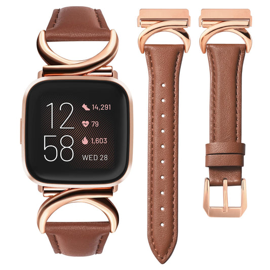 Minyee Leather Band Compatible with Fitbit Versa 2/Fitbit Versa/Versa Lite Bands Women, Slim Thin Dressy Designer Premium Leather Strap with C-Shape Metal Buckle for Versa 2 Smartwatch Accessories