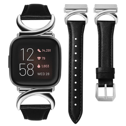 Minyee Leather Band Compatible with Fitbit Versa 2/Fitbit Versa/Versa Lite Bands Women, Slim Thin Dressy Designer Premium Leather Strap with C-Shape Metal Buckle for Versa 2 Smartwatch Accessories