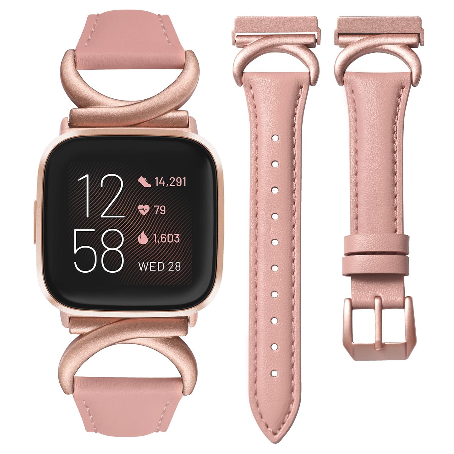 Minyee Leather Band Compatible with Fitbit Versa 2/Fitbit Versa/Versa Lite Bands Women, Slim Thin Dressy Designer Premium Leather Strap with C-Shape Metal Buckle for Versa 2 Smartwatch Accessories