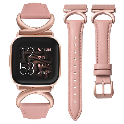 Minyee Leather Band Compatible with Fitbit Versa 2/Fitbit Versa/Versa Lite Bands Women, Slim Thin Dressy Designer Premium Leather Strap with C-Shape Metal Buckle for Versa 2 Smartwatch Accessories