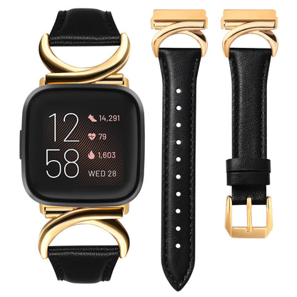 Minyee Leather Band Compatible with Fitbit Versa 2/Fitbit Versa/Versa Lite Bands Women, Slim Thin Dressy Designer Premium Leather Strap with C-Shape Metal Buckle for Versa 2 Smartwatch Accessories