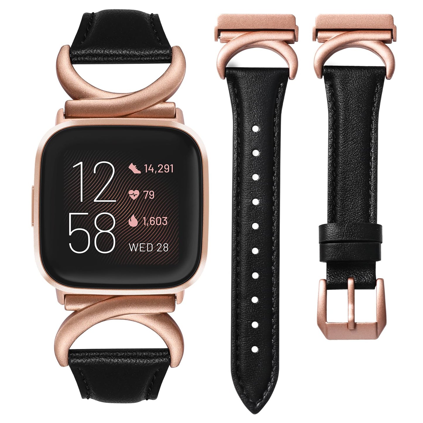 Minyee Leather Band Compatible with Fitbit Versa 2/Fitbit Versa/Versa Lite Bands Women, Slim Thin Dressy Designer Premium Leather Strap with C-Shape Metal Buckle for Versa 2 Smartwatch Accessories