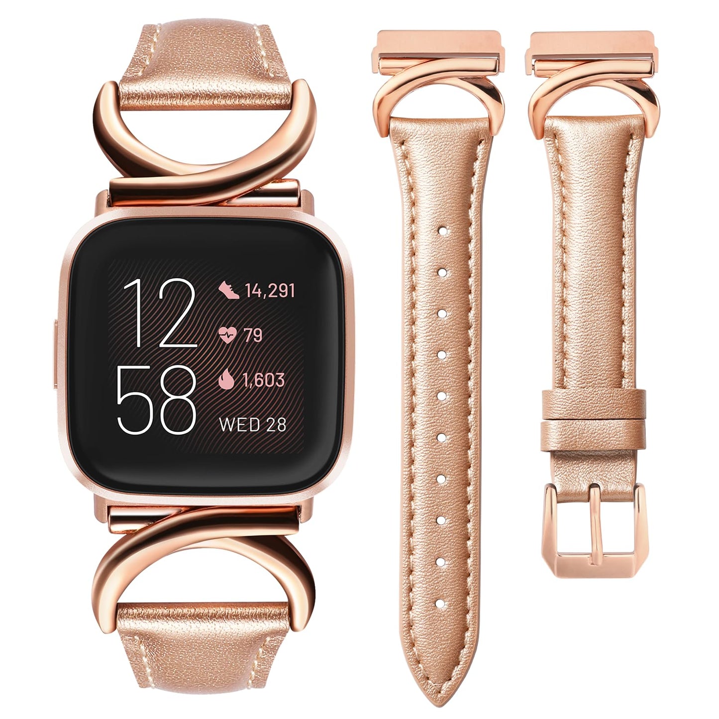 Minyee Leather Band Compatible with Fitbit Versa 2/Fitbit Versa/Versa Lite Bands Women, Slim Thin Dressy Designer Premium Leather Strap with C-Shape Metal Buckle for Versa 2 Smartwatch Accessories