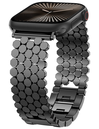 Minyee Compatible with Apple Watch Band 41/40/38/44/45/46/49/42mm Women, Dressy Honeycomb Metal Pretty Strap Designer Gold Silver Link Bracelet Wristband for iWatch Series 10 9 8 7 6 5 4 3 Ultra SE