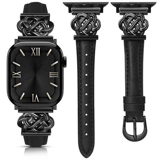 Minyee Celtic Knot Leather Band Compatible with Apple Watch Band 42/46/41/40/38/44/45/49mm Women, Dressy Slim Thin Premium Leather Adjustable Strap for iWatch Series 10 9 Ultra SE 8 7 6 5 4 3 2 1