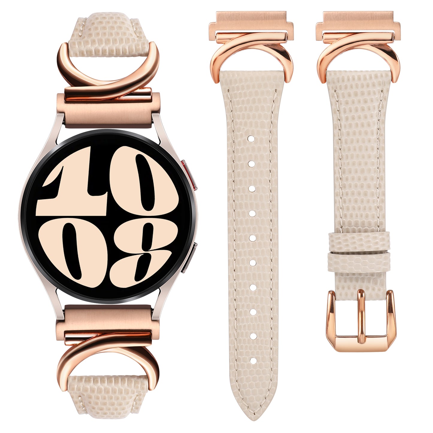 Minyee Leather Band Compatible with Samsung Galaxy Watch 7/6/5/4/FE/Active 2 40mm 44mm/Watch 6 Classic 43mm 47mm/Watch 5 Pro 45mm Bands, 20mm Slim Dressy Leather Strap with C-Shape Metal Buckle Women