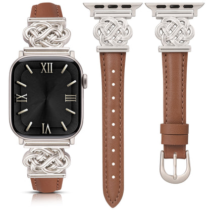 Minyee Celtic Knot Leather Band Compatible with Apple Watch Band 42/46/41/40/38/44/45/49mm Women, Dressy Slim Thin Premium Leather Adjustable Strap for iWatch Series 10 9 Ultra SE 8 7 6 5 4 3 2 1