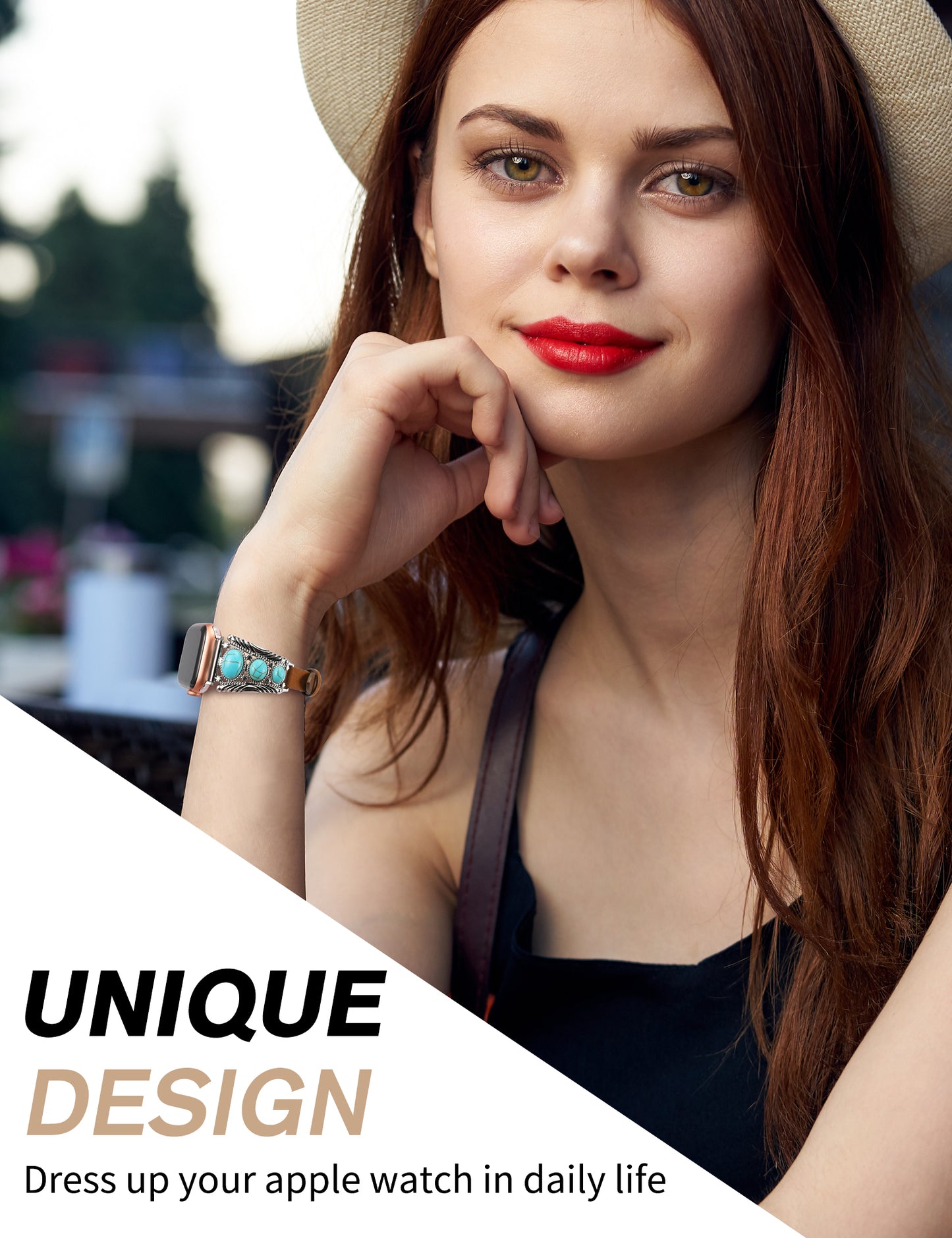 Minyee Leather Band Compatible with Apple Watch Band Women 42/46/38/40/41/44/45/49mm, Boho Western Turquoise Vintage Cowboy Retro Jewelry Adjustable Strap for iWatch Series 10 9 SE 8 7 6 5 4 3 Ultra