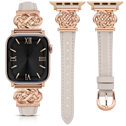 Minyee Celtic Knot Leather Band Compatible with Apple Watch Band 42/46/41/40/38/44/45/49mm Women, Dressy Slim Thin Premium Leather Adjustable Strap for iWatch Series 10 9 Ultra SE 8 7 6 5 4 3 2 1