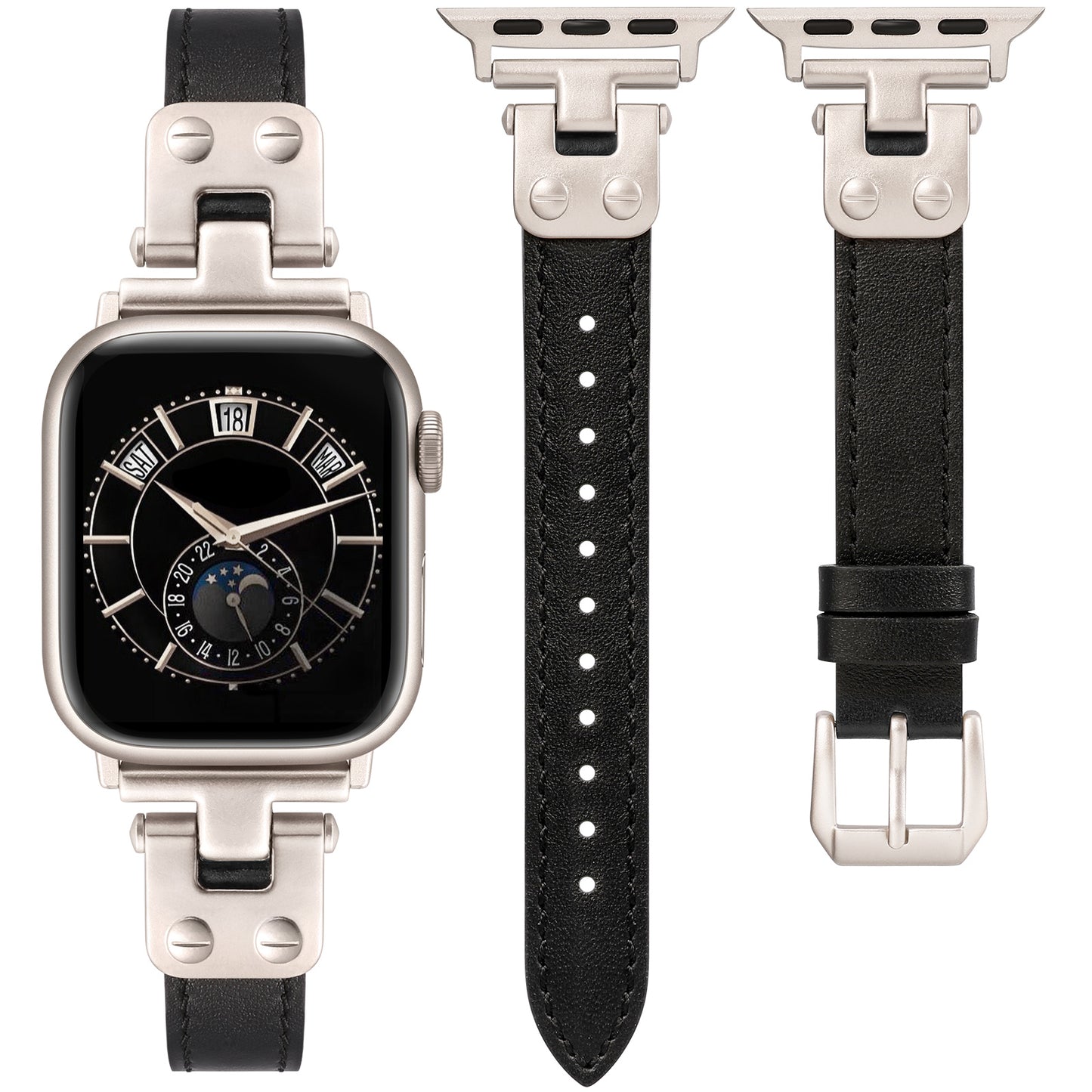 Minyee Slim Leather Band Compatible with Apple Watch Bands 38/40/41/42/44/45/46/49mm Women, Dressy Thin Soft Leather Strap with Designer Tapered Metal Buckle for iWatch Series 10/9/SE/8/7/6/5/4/3/2/1