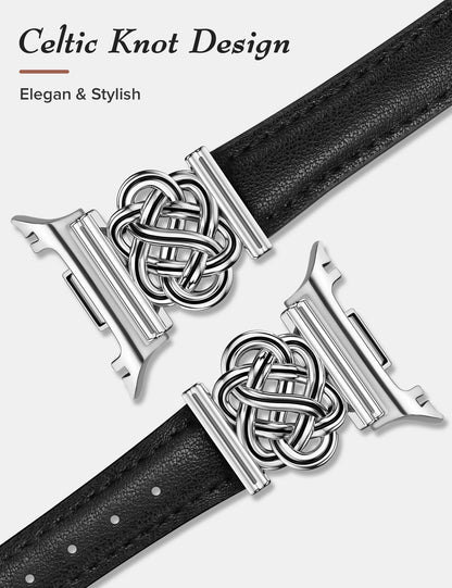 Minyee Celtic Knot Leather Band Compatible with Samsung Galaxy Watch 8 40mm 44mm/ 8 Classic 46mm Band Women, No Gap One-Click Slim Thin Dressy Premium Soft Leather Pretty Designer Adjustable Strap
