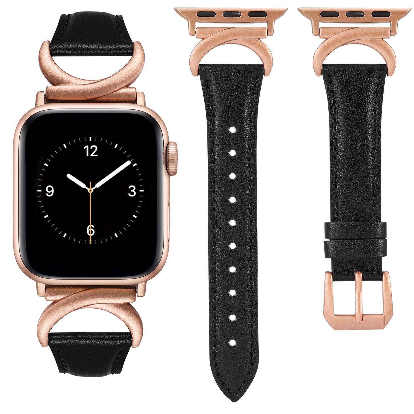 Minyee Leather Band Compatible with Apple Watch Bands 41mm 40mm 38mm 44mm 45mm 42mm 49mm Women, Slim Thin Dressy Designer Strap with C-Shape Metal Buckle for iWatch Ultra 2, Series 9/8/7/6/5/4/3/2/1/SE