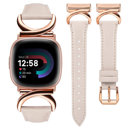 Minyee Leather Bands Compatible with Fitbit Versa 4/Versa 3/Fitbit Sense 2/Sense Band Women, Slim Thin Dressy Designer Premium Leather Strap with C-Shape Metal Buckle for Versa 3 4 Sense 2 Smartwatch
