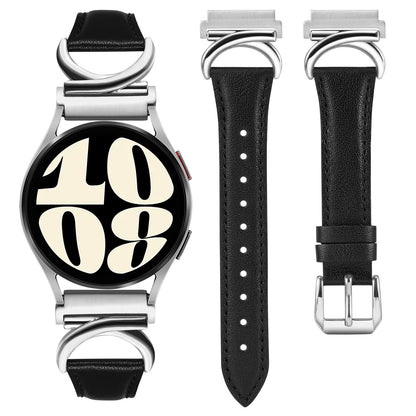 Minyee Leather Band Compatible with Samsung Galaxy Watch 7/6/5/4/FE/Active 2 40mm 44mm/Watch 6 Classic 43mm 47mm/Watch 5 Pro 45mm Bands, 20mm Slim Dressy Leather Strap with C-Shape Metal Buckle Women