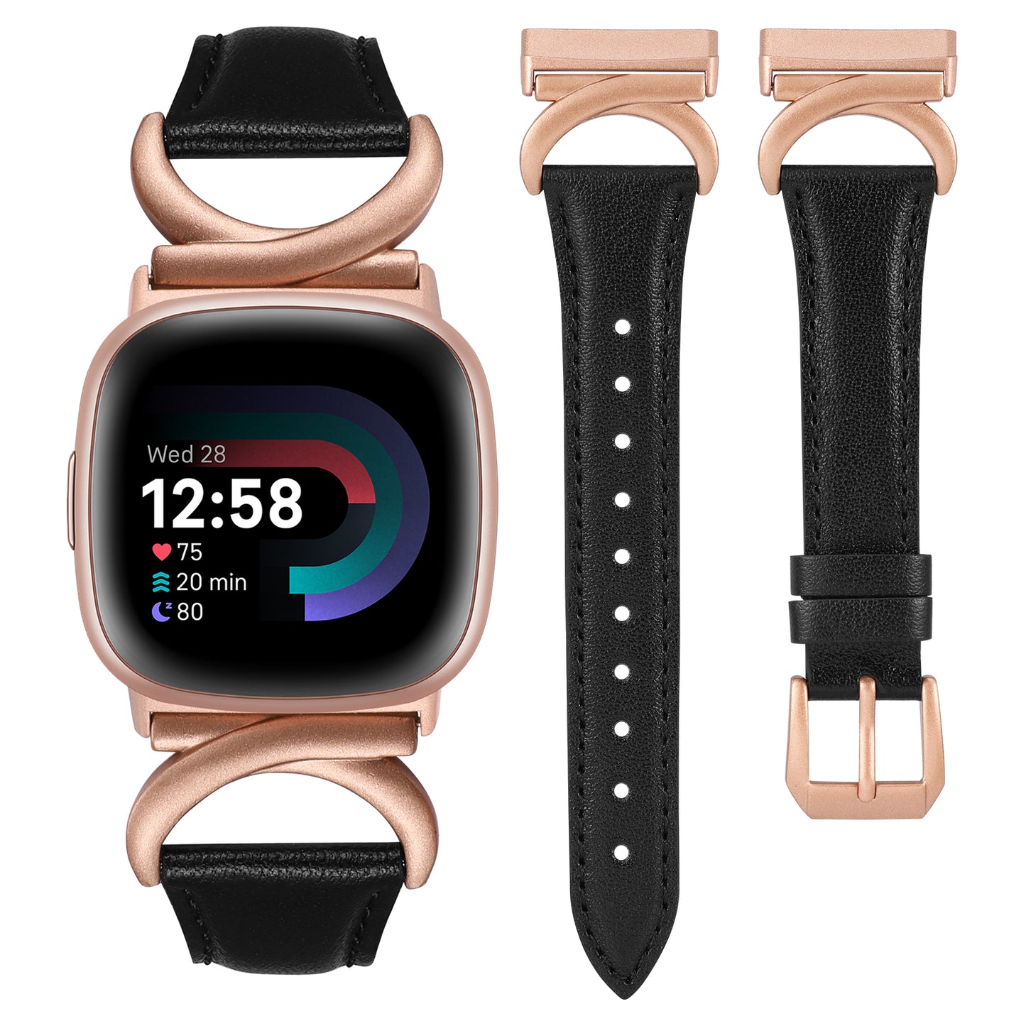 Minyee Leather Bands Compatible with Fitbit Versa 4/Versa 3/Fitbit Sense 2/Sense Band Women, Slim Thin Dressy Designer Premium Leather Strap with C-Shape Metal Buckle for Versa 3 4 Sense 2 Smartwatch