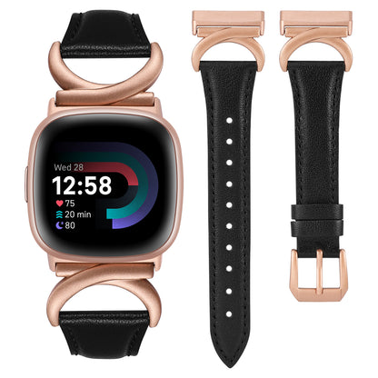 Minyee Leather Bands Compatible with Fitbit Versa 4/Versa 3/Fitbit Sense 2/Sense Band Women, Slim Thin Dressy Designer Premium Leather Strap with C-Shape Metal Buckle for Versa 3 4 Sense 2 Smartwatch