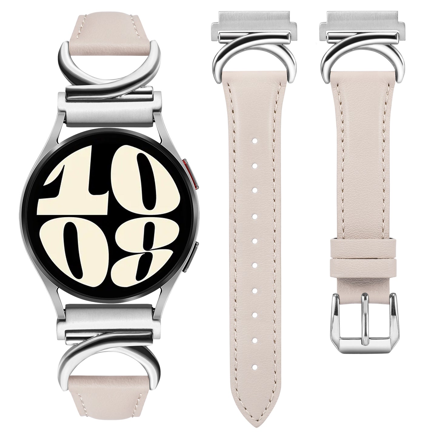 Minyee Leather Band Compatible with Samsung Galaxy Watch 7/6/5/4/FE/Active 2 40mm 44mm/Watch 6 Classic 43mm 47mm/Watch 5 Pro 45mm Bands, 20mm Slim Dressy Leather Strap with C-Shape Metal Buckle Women