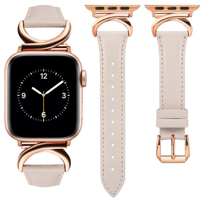 Minyee Leather Band Compatible with Apple Watch Bands 41mm 40mm 38mm 44mm 45mm 42mm 49mm Women, Slim Thin Dressy Designer Strap with C-Shape Metal Buckle for iWatch Ultra 2, Series 9/8/7/6/5/4/3/2/1/SE