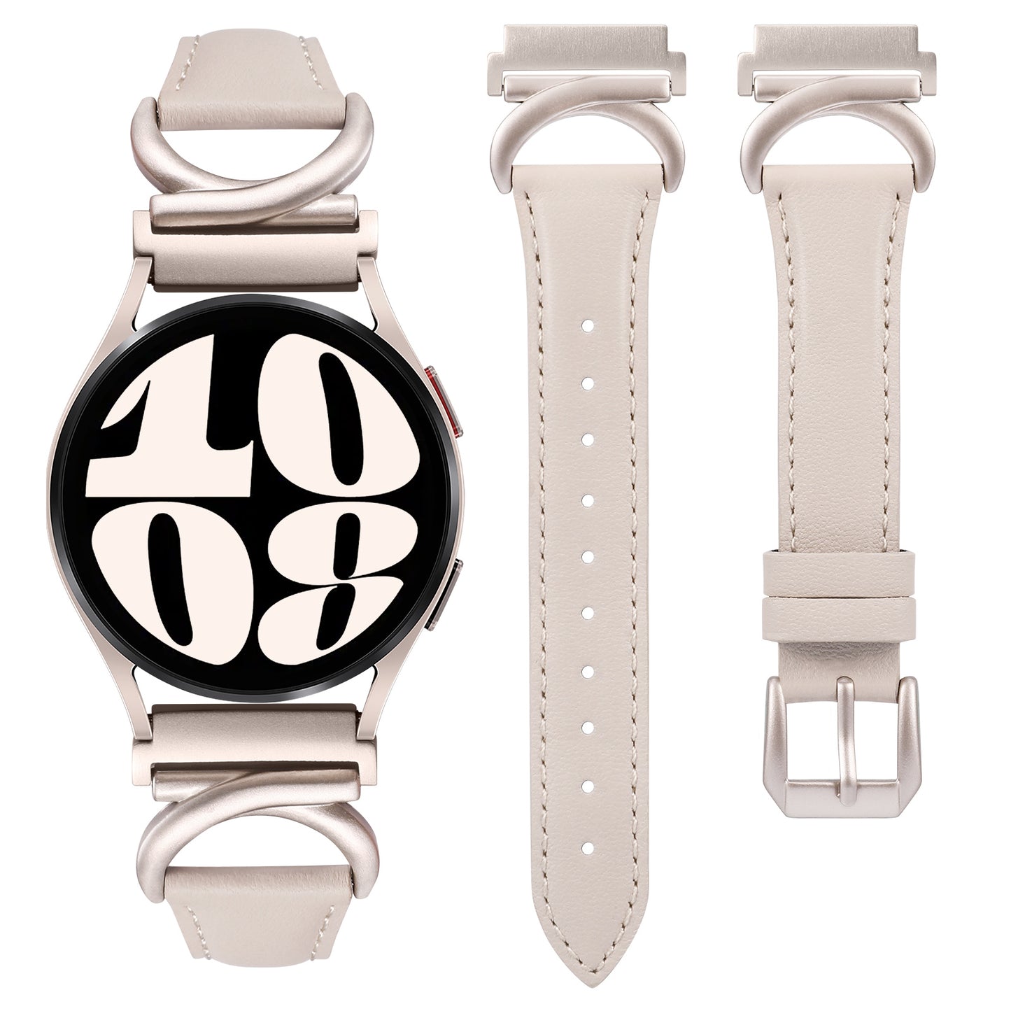 Minyee Leather Band Compatible with Samsung Galaxy Watch 7/6/5/4/FE/Active 2 40mm 44mm/Watch 6 Classic 43mm 47mm/Watch 5 Pro 45mm Bands, 20mm Slim Dressy Leather Strap with C-Shape Metal Buckle Women