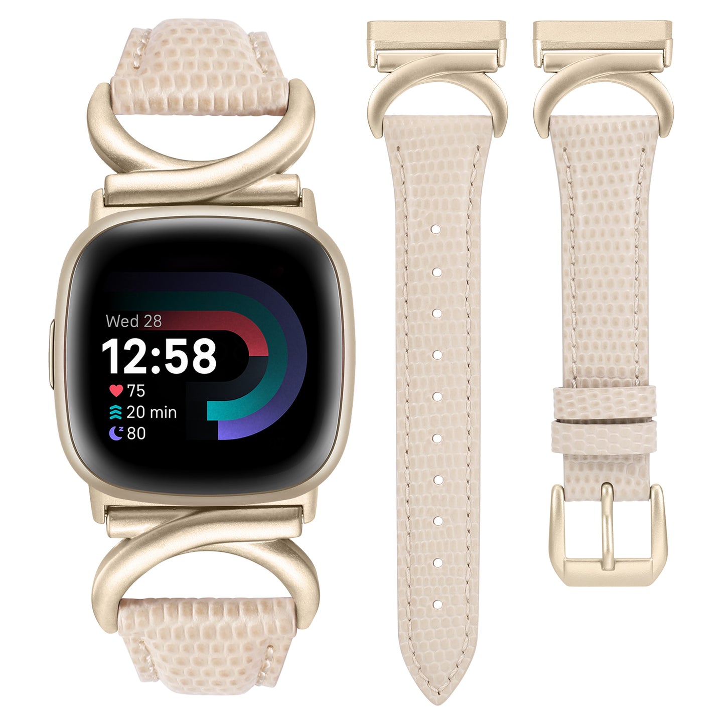 Minyee Leather Bands Compatible with Fitbit Versa 4/Versa 3/Fitbit Sense 2/Sense Band Women, Slim Thin Dressy Designer Premium Leather Strap with C-Shape Metal Buckle for Versa 3 4 Sense 2 Smartwatch