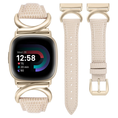 Minyee Leather Bands Compatible with Fitbit Versa 4/Versa 3/Fitbit Sense 2/Sense Band Women, Slim Thin Dressy Designer Premium Leather Strap with C-Shape Metal Buckle for Versa 3 4 Sense 2 Smartwatch