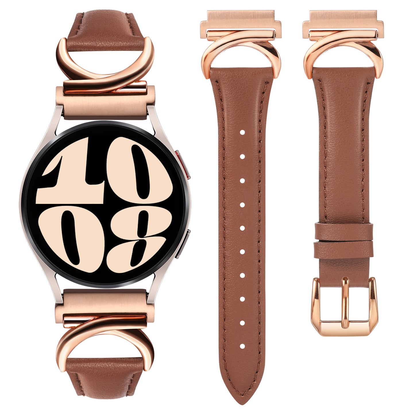 Minyee Leather Band Compatible with Samsung Galaxy Watch 7/6/5/4/FE/Active 2 40mm 44mm/Watch 6 Classic 43mm 47mm/Watch 5 Pro 45mm Bands, 20mm Slim Dressy Leather Strap with C-Shape Metal Buckle Women