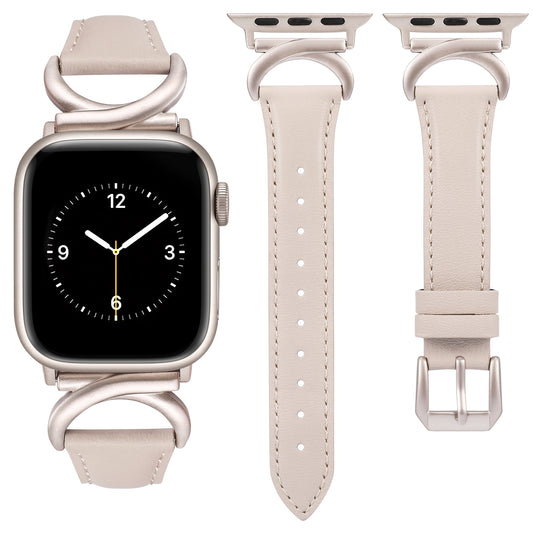 Minyee Leather Band Compatible with Apple Watch Bands 41mm 40mm 38mm 44mm 45mm 42mm 49mm Women, Slim Thin Dressy Designer Strap with C-Shape Metal Buckle for iWatch Ultra 2, Series 9/8/7/6/5/4/3/2/1/SE