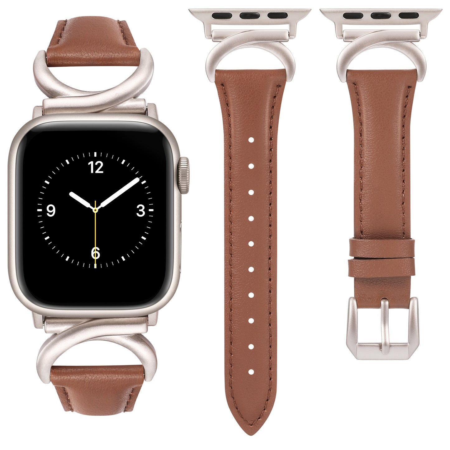 Minyee Leather Band Compatible with Apple Watch Bands 41mm 40mm 38mm 44mm 45mm 42mm 49mm Women, Slim Thin Dressy Designer Strap with C-Shape Metal Buckle for iWatch Ultra 2, Series 9/8/7/6/5/4/3/2/1/SE