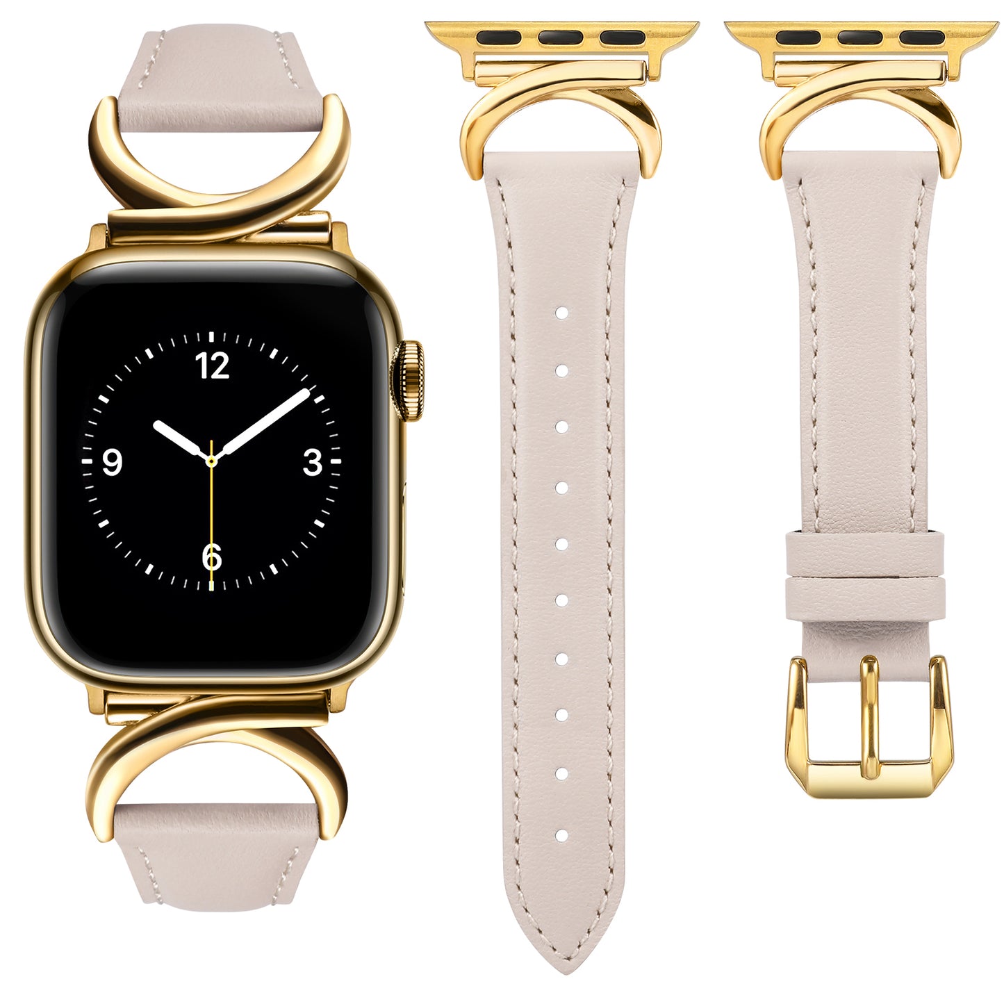 Minyee Leather Band Compatible with Apple Watch Bands 41mm 40mm 38mm 44mm 45mm 42mm 49mm Women, Slim Thin Dressy Designer Strap with C-Shape Metal Buckle for iWatch Ultra 2, Series 9/8/7/6/5/4/3/2/1/SE