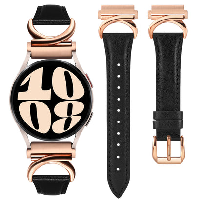 Minyee Leather Band Compatible with Samsung Galaxy Watch 7/6/5/4/FE/Active 2 40mm 44mm/Watch 6 Classic 43mm 47mm/Watch 5 Pro 45mm Bands, 20mm Slim Dressy Leather Strap with C-Shape Metal Buckle Women