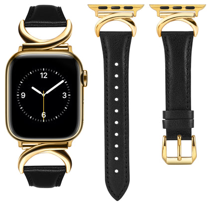 Minyee Leather Band Compatible with Apple Watch Bands 41mm 40mm 38mm 44mm 45mm 42mm 49mm Women, Slim Thin Dressy Designer Strap with C-Shape Metal Buckle for iWatch Ultra 2, Series 9/8/7/6/5/4/3/2/1/SE