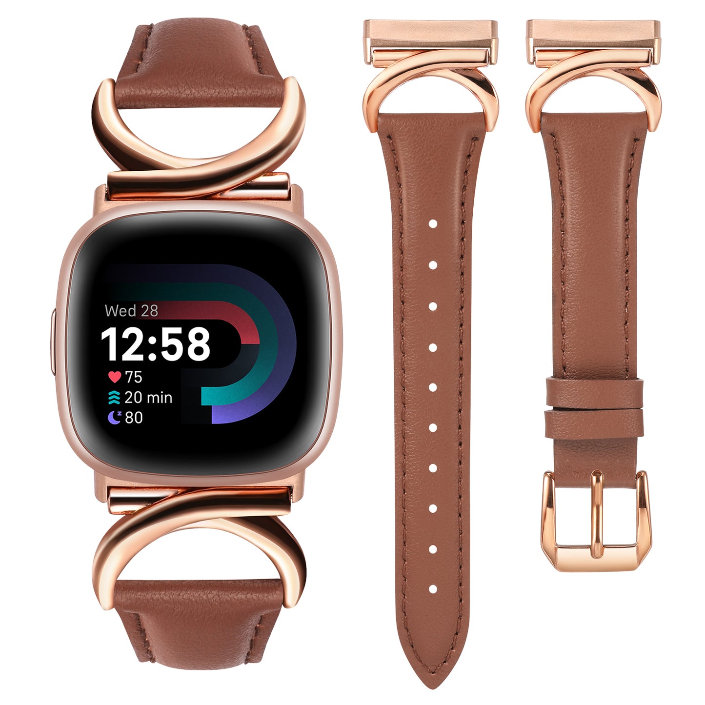 Minyee Leather Bands Compatible with Fitbit Versa 4/Versa 3/Fitbit Sense 2/Sense Band Women, Slim Thin Dressy Designer Premium Leather Strap with C-Shape Metal Buckle for Versa 3 4 Sense 2 Smartwatch