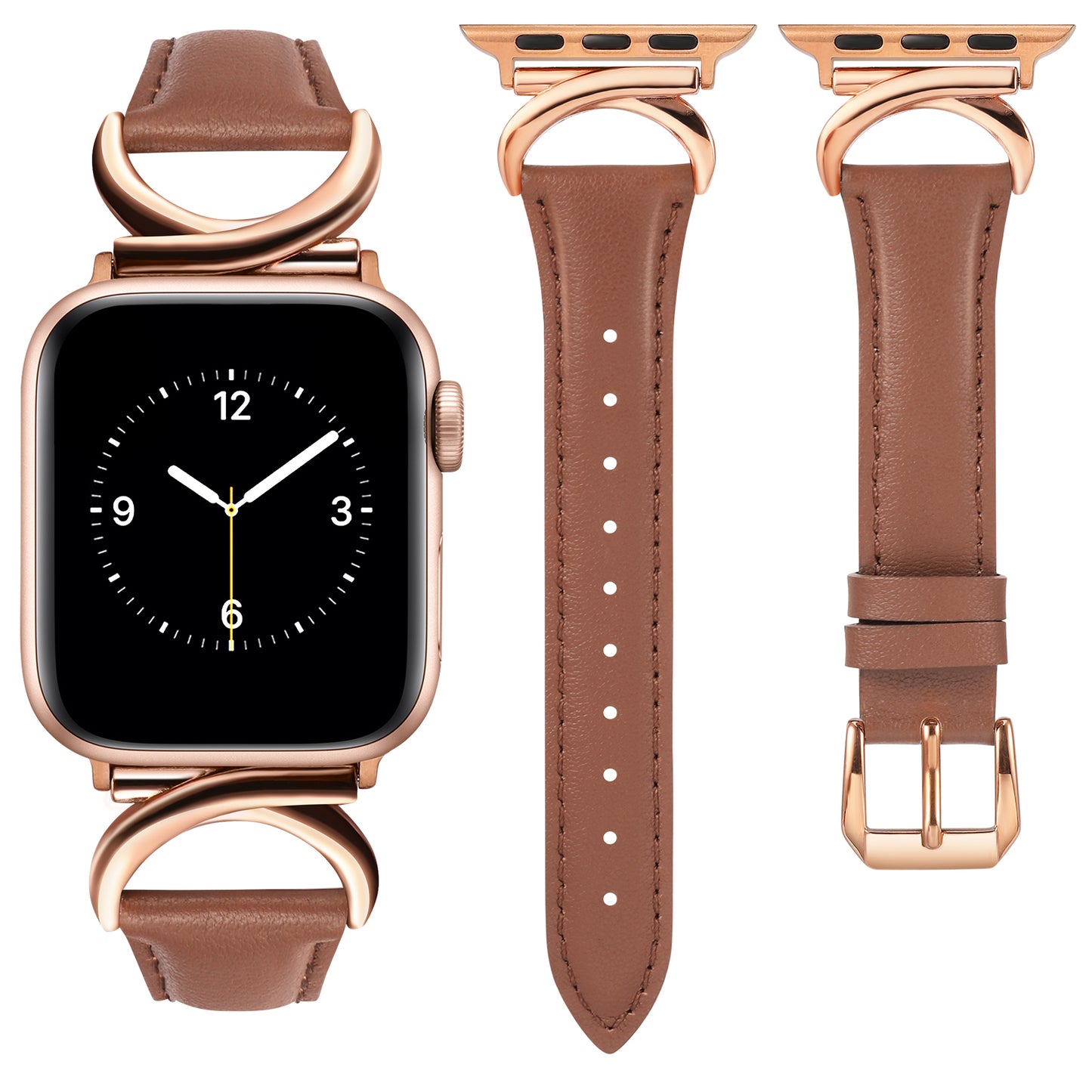 Minyee Leather Band Compatible with Apple Watch Bands 41mm 40mm 38mm 44mm 45mm 42mm 49mm Women, Slim Thin Dressy Designer Strap with C-Shape Metal Buckle for iWatch Ultra 2, Series 9/8/7/6/5/4/3/2/1/SE
