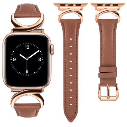 Minyee Leather Band Compatible with Apple Watch Bands 41mm 40mm 38mm 44mm 45mm 42mm 49mm Women, Slim Thin Dressy Designer Strap with C-Shape Metal Buckle for iWatch Ultra 2, Series 9/8/7/6/5/4/3/2/1/SE